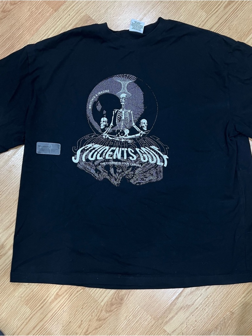 Students Golf Meditate Skeleton Cult T-Shirt Black XL NWT Course Canvas